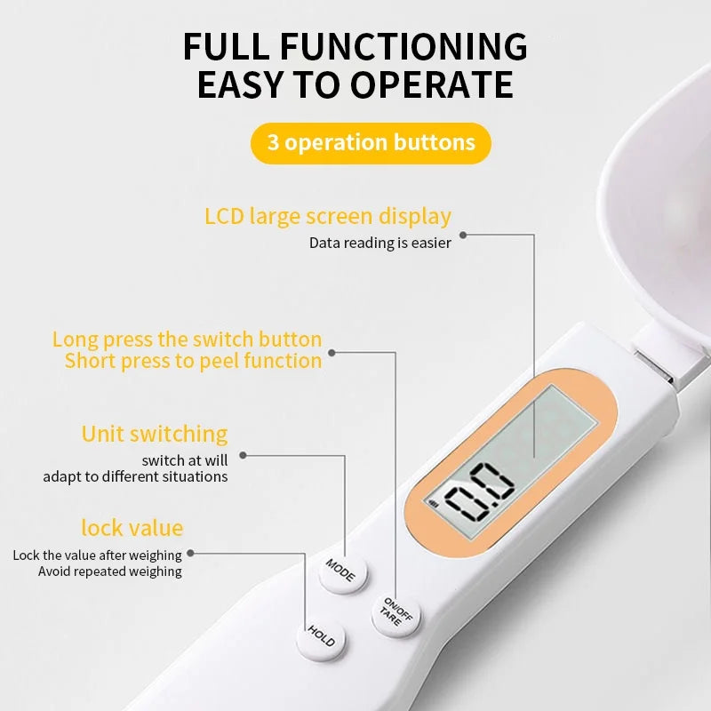 Cuchara medidora digital con graduación de 0.1 g hasta 500 g, báscula de mano con cuchara, báscula de precisión para especias